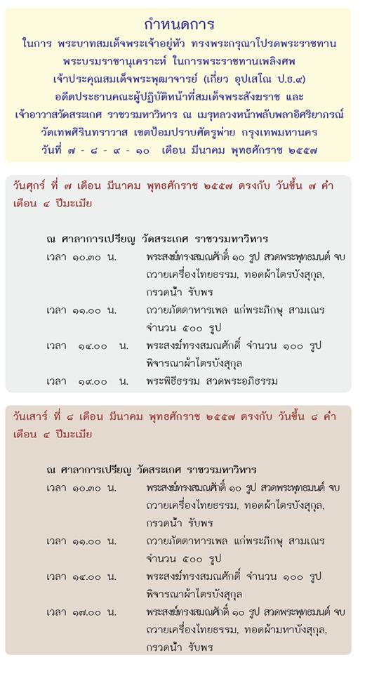 กำหนดการพิธีพระราชทานเพลิงศพ สมเด็จเกี่ยว