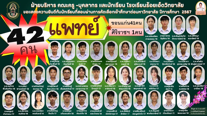 สอบติดหมอ 42 คน