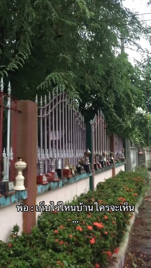 อวดถ้วยรางวัลที่รั้ว