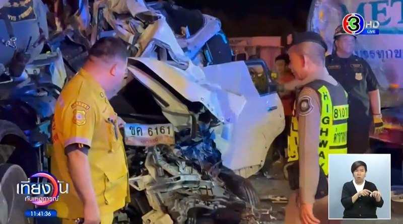 ส่องภาพมุมสูง เก๋งโดนชนท้ายดับ 8 ศพ