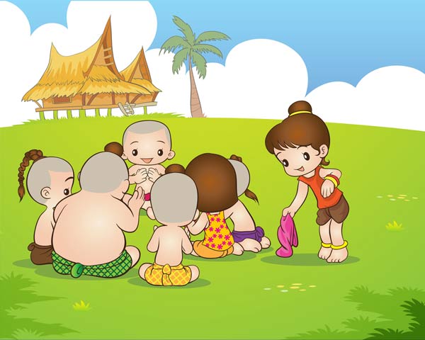 มอญซ่อนผ้า การละเล่นพื้นบ้าน