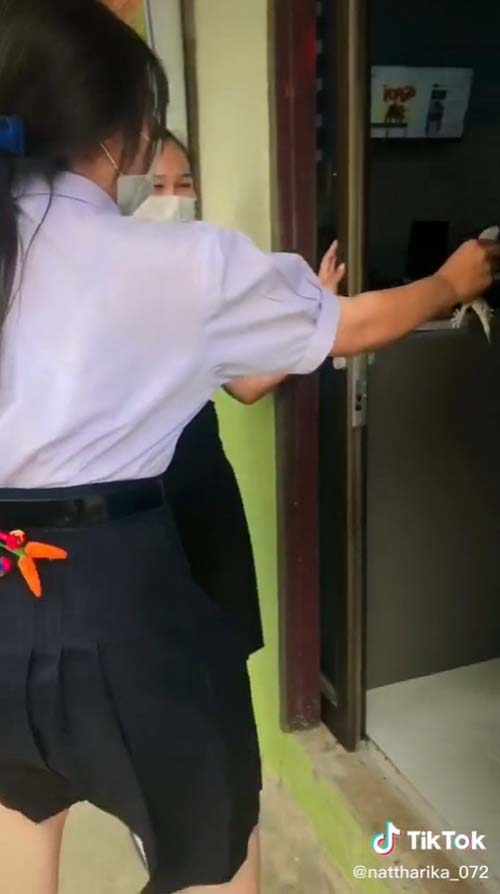 นักเรียนหญิงจับตุ๊กแก