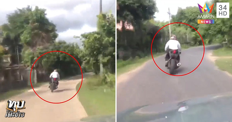 บิ๊กไบค์ปัดทำรถสาวกู้ภัยพลิกคว่ำดับ