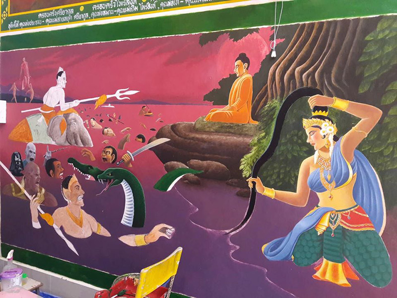 ภาพวาดคล้าย ประยุทธ์-ประวิตร ผนังวัด