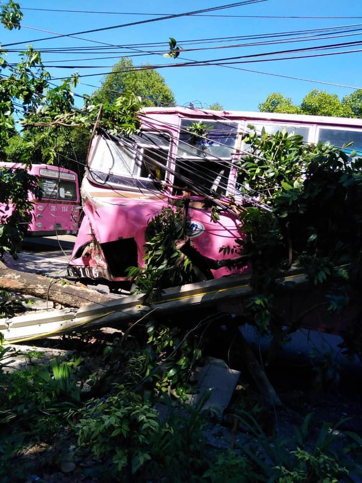 รถเมล์สาย 8 ชนเสาไฟฟ้าล้ม 6 ต้น