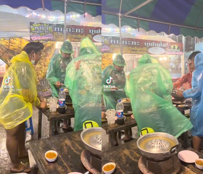 กินหมูกระทะกลางฝน