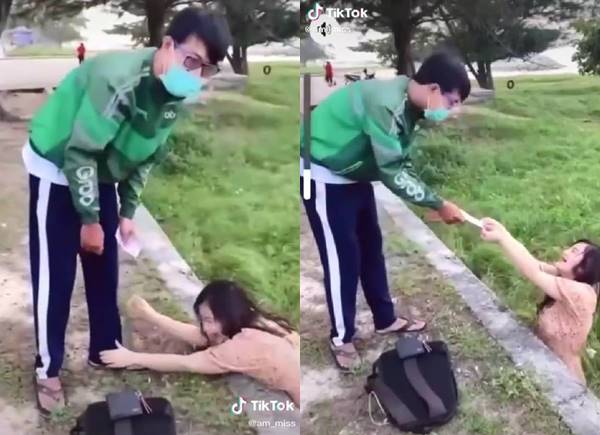 สาวอกหัก จ้างแกร็บเล่นน้ำ 500