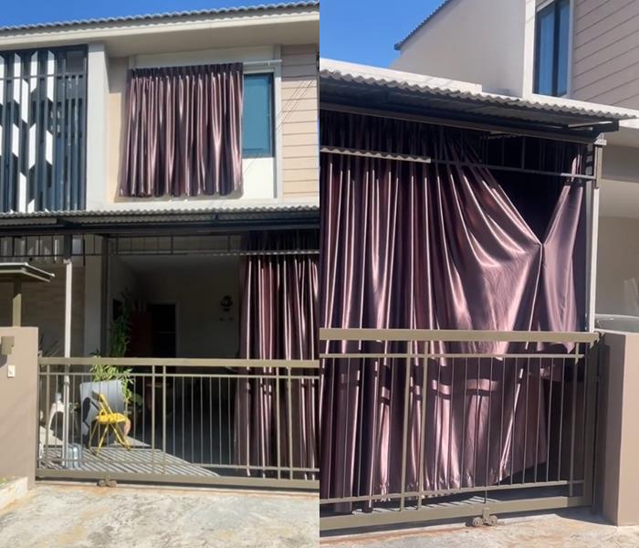 ติดผ้าม่านกันแดดส่องลานจอดรถ ทำเพื่อนบ้านผงะ