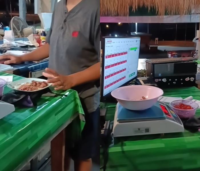 ร้านหมูกระทะ  คีบเศษเนื้อปรับ 36 บาท