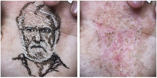 ศิลปินชาวสเปน ปักเย็บภาพเหมือนของครอบครัวบนฝ่ามือตัวเอง 