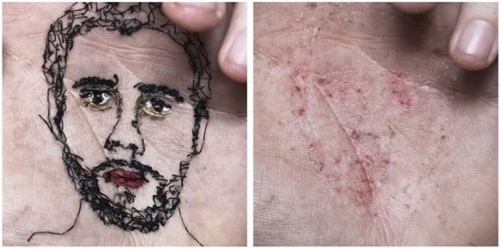 ศิลปินชาวสเปน ปักเย็บภาพเหมือนของครอบครัวบนฝ่ามือตัวเอง 