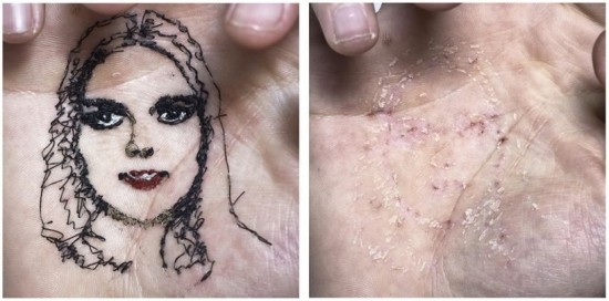 ศิลปินชาวสเปน ปักเย็บภาพเหมือนของครอบครัวบนฝ่ามือตัวเอง 