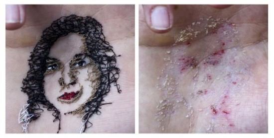 ศิลปินชาวสเปน ปักเย็บภาพเหมือนของครอบครัวบนฝ่ามือตัวเอง 