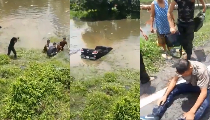   รถกระบะพุ่งตกคลอง 4 ทหารฮีโร่ โดดน้ำทุบกระจกช่วยด่วน