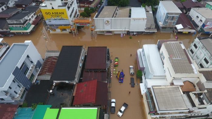 ภาพมุมสูง น้ำท่วมหนองคาย ส่งผลกระทบต่อตัวเมืองจังหวัดหนองคายที่อยู่ริมน้ำ