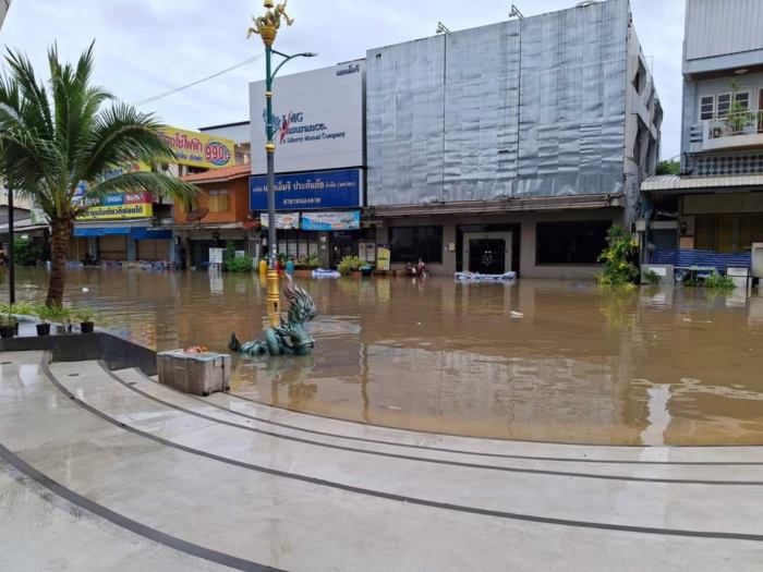 ภาพแสดงระดับน้ำที่ท่วมในตัวเมือหนองคาย