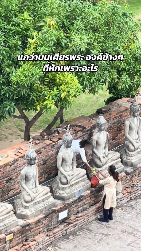 นักท่องเที่ยว ปีนขึ้นพระพุทธรูป ขโมยมะม่วงจากต้น