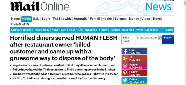  ร้านอาหารในไทย เสิร์ฟเนื้อคนในก๋วยเตี๋ยว