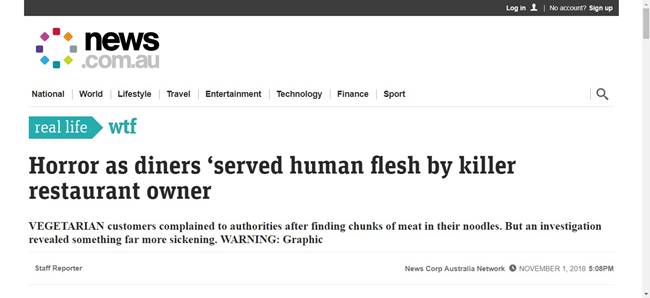  ร้านอาหารในไทย เสิร์ฟเนื้อคนในก๋วยเตี๋ยว