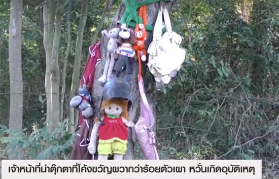 โค้งขวัญผวา ! คนนำตุ๊กตาห้อยต้นไม้ เจ้าหน้าที่จับเผาเรียบ หวั่นเกิดอุบัติเหตุ