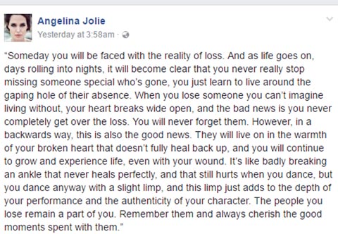 ข้อคิดดี ๆ เพจแฟนคลับโจลี โพสต์ข้อความซึ้ง..ถึงคนที่สูญเสียบุคคลที่รัก