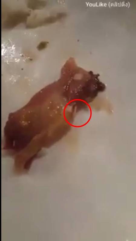 เจอหนอนในยำคอหมูย่าง