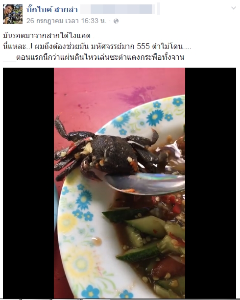 แชร์ว่อน คลิปตะลึงส้มตำใส่ปูสด ๆ ชาวเน็ตสงสัยเรื่องจริงหรือจัดฉาก