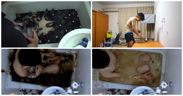 จะเป็นยังไงเมื่อหนุ่มญี่ปุ่นเอาเมนทอสแปะทั่วตัว แล้วโดดลงอ่างโค้ก