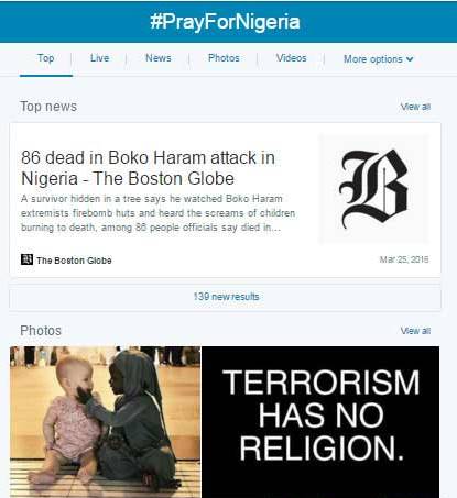 ชาวทวิตเตอร์แห่ติดแท็ก #PrayForNigeria ร้องสื่อโลกสนใจ ที่นี่ก็มีก่อการร้ายชาวทวิตเตอร์แห่ติดแท็ก #PrayForNigeria ร้องสื่อโลกสนใจ ที่นี่ก็มีก่อการร้าย