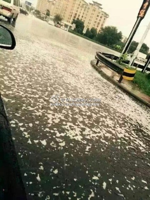 จีนฉงน ฝนแรกหลังระเบิดเทียนจิน ตกกลายเป็นโฟมขาว