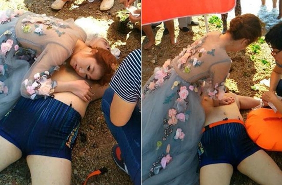 ชื่นชมพยาบาลว่าที่เจ้าสาว หยุดถ่ายพรีเวดดิ้งทันที ปรี่เข้าช่วยคนจมน้ำ 