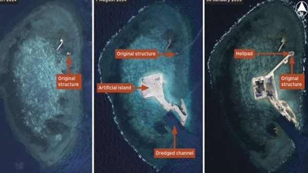 จีนรุกหนักพื้นที่พิพาท เดินหน้าถมทะเลสร้างรันเวย์