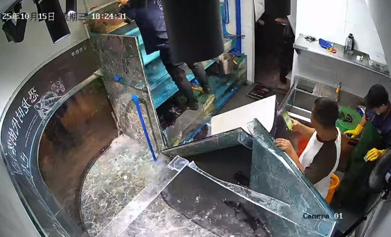 ตู้ปลายักษ์แตก น้ำทะลัก