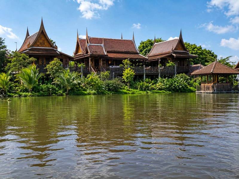 ขายบ้านเรือนไทยโบราณริมน้ำ