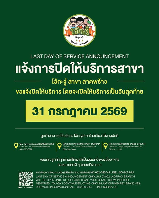 สวนผักโอ้กะจู๋ ประกาศปิดสาขา