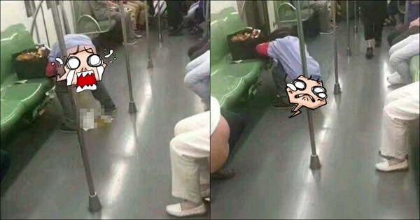  หนุ่มไม่แคร์โลกนั่งอึกลางขบวนรถไฟฟ้าใต้ดิน