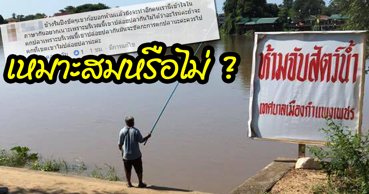 หนุ่มยืนตกปลาชิล ๆ ทั้งที่มีป้ายห้ามจับสัตว์น้ำตัวเบ้อเริ่ม