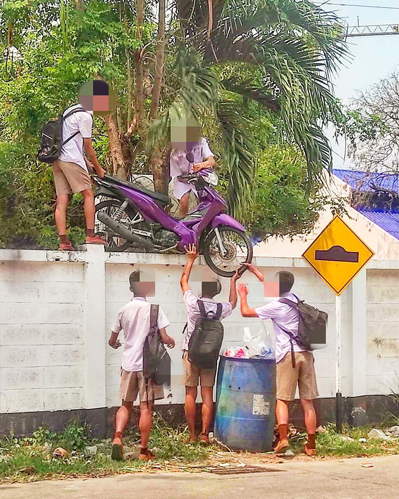 แก๊งนักเรียน โดดข้ามกำแพง