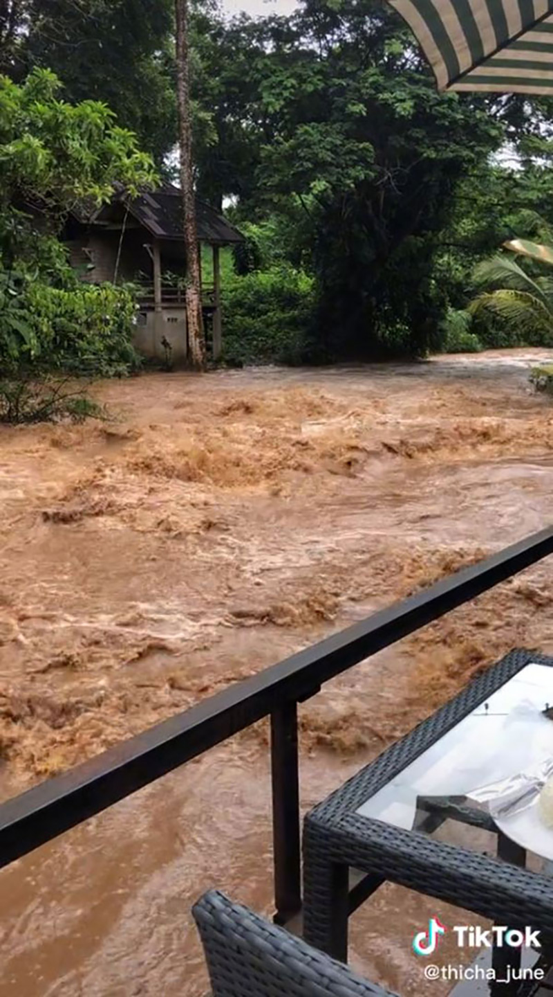 ไวรัลสาวนั่งชิลทานข้าว ท่ามกลางวิวภัยพิบัติระดับ 10