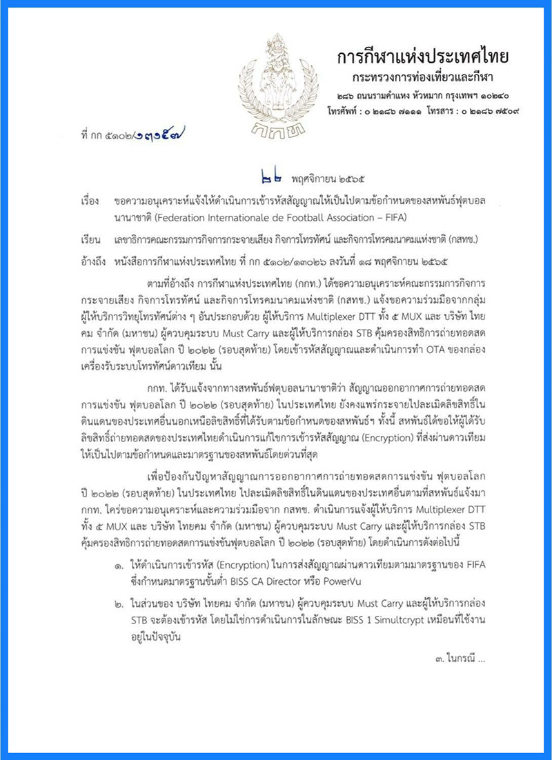 ฟีฟ่า ขู่ตัดสัญญานไทย เร่งแก้ด่วนก่อนจอดำอดดูบอลโลก 2022