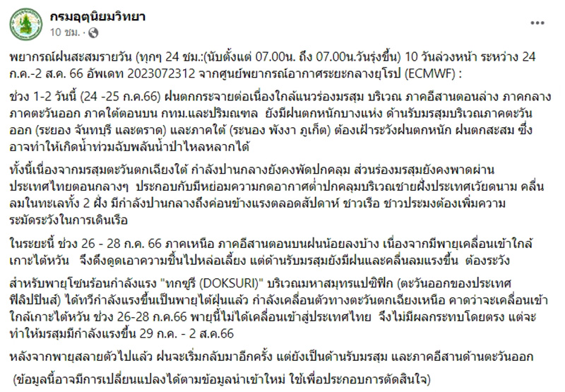 ฝนตกถล่มไทย เปิดภาพเรดาร์พยากรณ์อากาศ 10 วัน เตือน ไทยรับมือมรสุม 