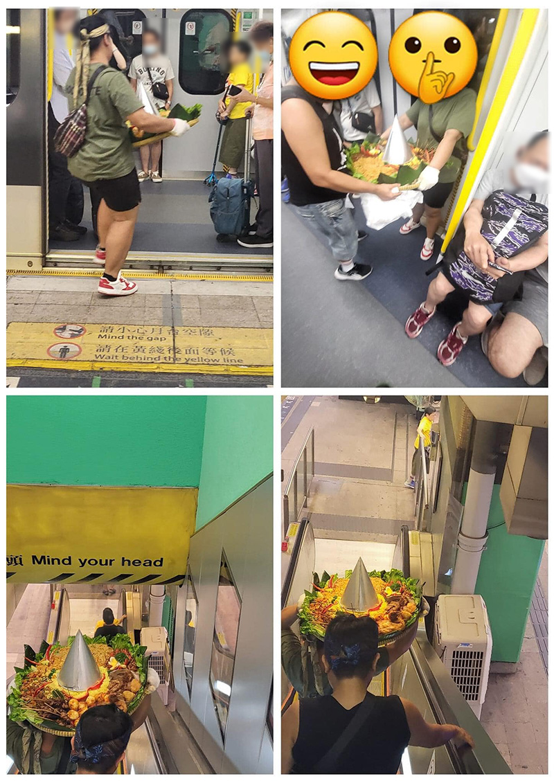แบกอาหารทั้งถาดขึ้นรถไฟฟ้า