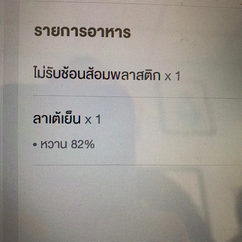 ลูกค้าสั่งกาแฟหวานน้อย 82 เปอร์เซ็นต์ 