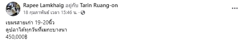 หนุ่มโพสต์ขายปลาตัวละ 450,000 บาท 