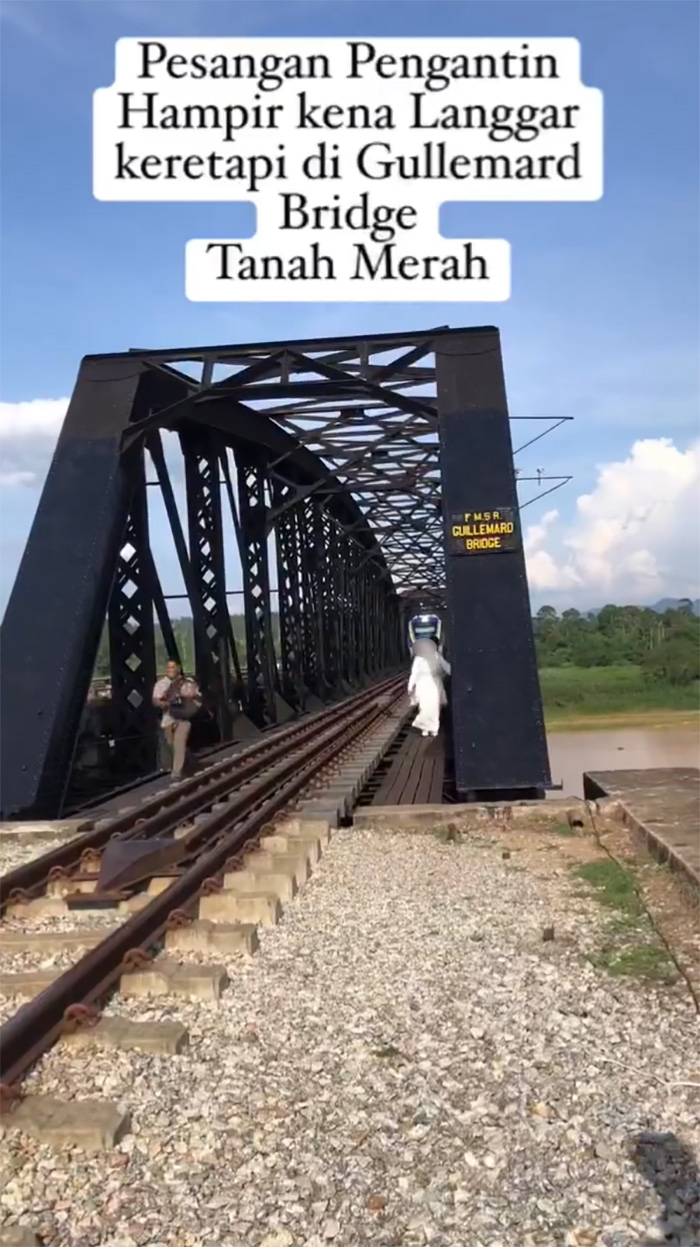 ดราม่า บ่าวสาวถ่ายพรีเวดดิ้งบนสะพานรถไฟ