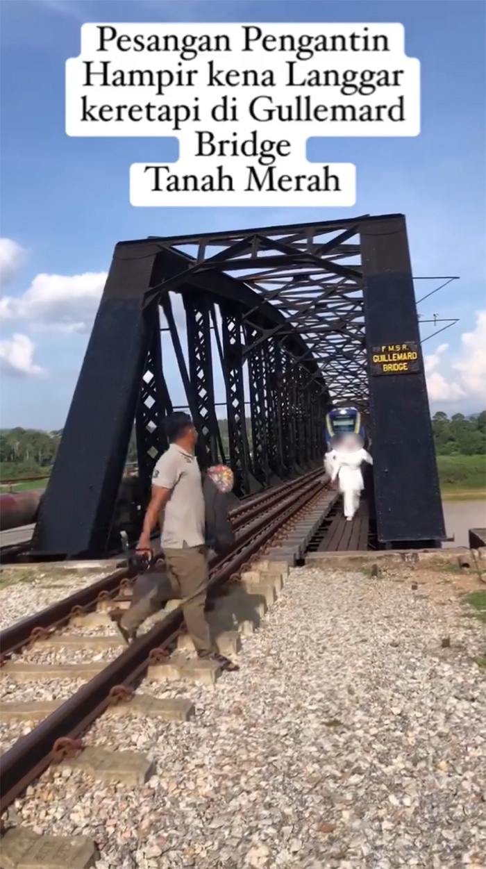 ดราม่า บ่าวสาวถ่ายพรีเวดดิ้งบนสะพานรถไฟ