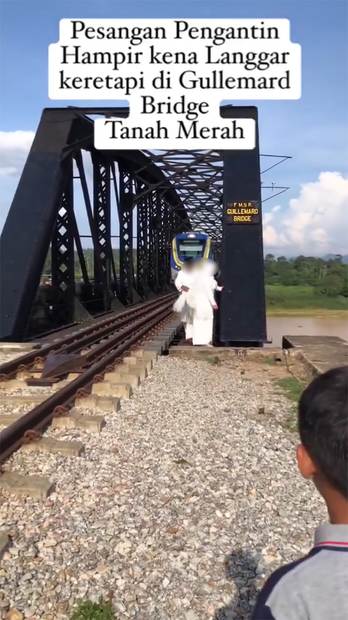 ดราม่า บ่าวสาวถ่ายพรีเวดดิ้งบนสะพานรถไฟ