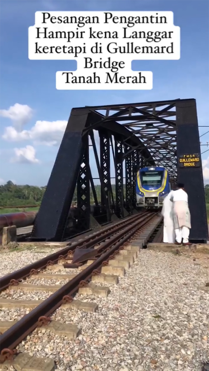 ดราม่า บ่าวสาวถ่ายพรีเวดดิ้งบนสะพานรถไฟ