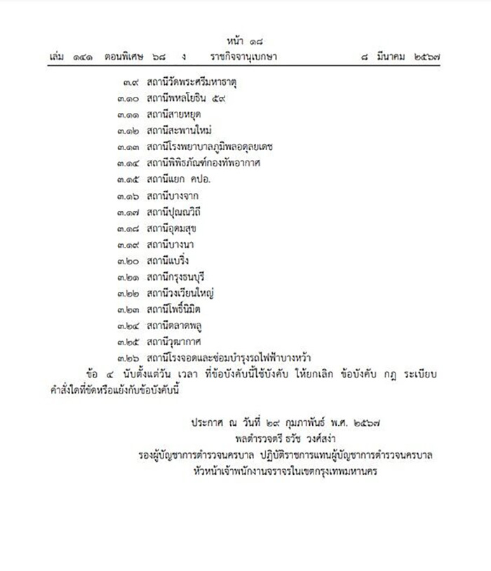 ราชกิจจาฯ ประกาศ ห้ามจอดรถในช่องเว้า 