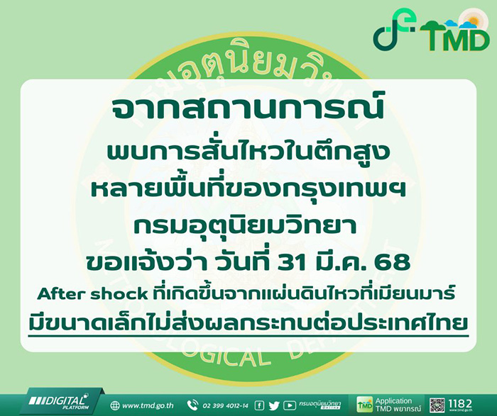 กรมอุตุ เผยสาเหตุหลายที่รู้สึกตึกสั่นไหว